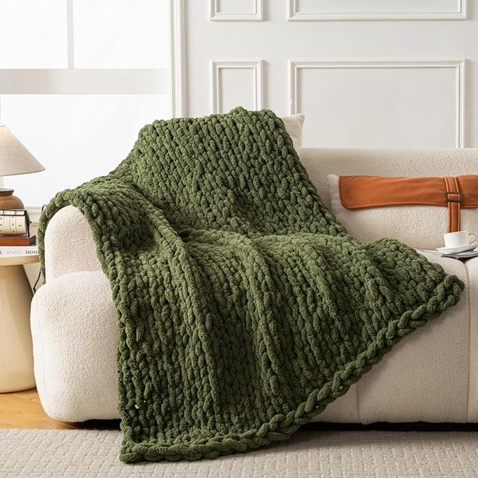 Ultra Soft Chunky Knit Throw Blanket 40x50 Hand Knitted Warm Chenille Throw Blanket, Home Decor Soft Thick Yarn Cable Knit Blanket Breathable Fleece Banket Christmas for Couch Bed Sofa Best Gift