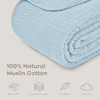 Comfy Cubs Muslin Blanket for Adults Queen 90" x 90" - 6 Layer Soft, Breathable & Lightweight Muslin Adult Blanket - Machine Washable & Designed in The US Bedding for All Seasons - Sky Blue