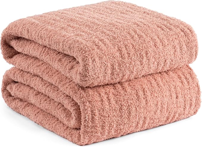 Buttery Soft Knit Throw Blanket 60x80 Pink for Bed or Couch, Reversible Heather Oversized Decorative Blanket, Lightweight Warm Microfiber Knitted Throw for Bedroom, Living Room, Cozy Gift