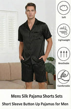 Ekouaer Men Satin Silk Pajamas Set with Pockets Sleepwear Shorts Satin Summer Loungewear 2 Piece Button Down Set S-3XL