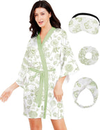 EPLAZA Silk Robes for Women Satin Robe Short Sexy Print Flower Kimono Loungewear Wedding Bridal Party