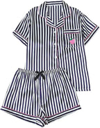 WDIRARA Women's Sleepwear Satin Short Sleeve Shirt and Shorts Pajama Set
