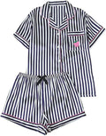 WDIRARA Women's Sleepwear Satin Short Sleeve Shirt and Shorts Pajama Set