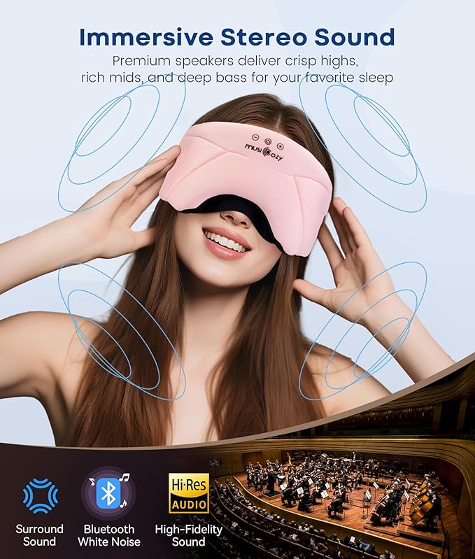 MUSICOZY Bluetooth Sleep Mask Headphones 5.4, Wireless Over-Ear Headphones Washable Zipper Sleep Headphones Mask with HD Stereo Speakers for Side Sleepers Travel & Relaxation, Gifts for Men Women