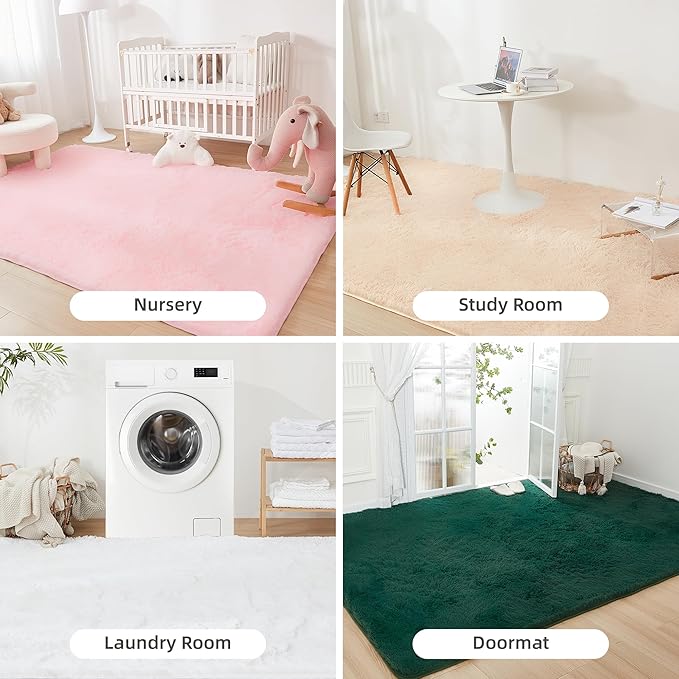 Litanika 8x10 Shag Area Rug for Living Room Bedroom, White High Pile Ultra Soft Plush Shaggy Furry Bedside Playroom Dorm Carpet, Non-Slip, Non-Shedding Modern Indoor Floor Rug