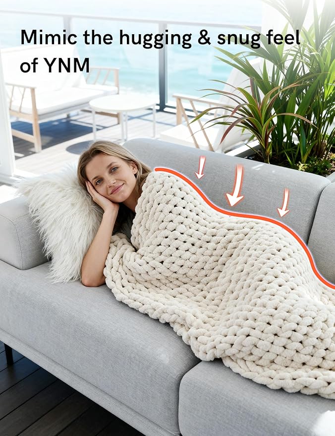 YnM Chunky Throw Blanket, Hand Knitted with Chenille Yarn, Skin Friendly, Ventilated and Breathable, Machine Washable, Home Décor Piece for Couch, Sofa and Bed (Butter Cream, 30x40 Inch)