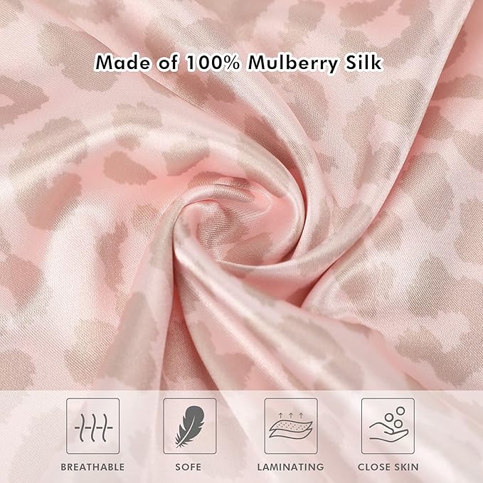 2 Pack Satin Pillowcase with Latent Zipper, Adjustable Satin Eye Mask for Sleeping and Satin Volume Scrunchie for Hair and Skin, Standard Size (Pink, Leopard Style)