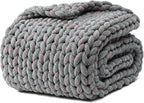 YnM Chenille Weighted Blanket, Handmade Chunky Knitted Design, Soft and Cozy, Temperature Regulating and Breathable, Machine Washable Throw for Sleep or Home Decor (Red Blue, 50x60 Inch, 10lbs)