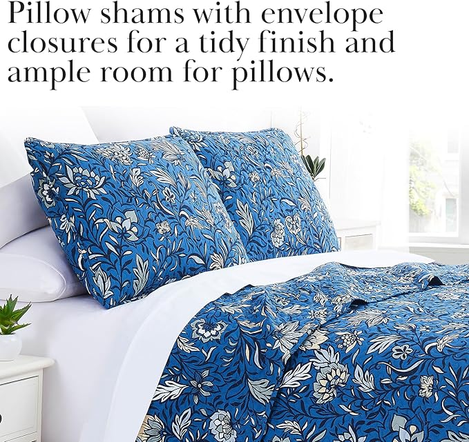 Southshore Fine Living, Inc. Oversized Quilt Bedding Set, Twin XL Coverlet with Matching Pillow Sham, Blooming Floral Coverlet, All Season Quilt Bedspread, Lightweight Twin XL Quilts, Floral Blue