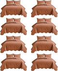 IR Imperial Rooms 8 Pack Quilt King Size Bedding (106" x 96") - Bulk Wholesale for Hotels, Guest Bedroom & Airbnbs - Lightweight Microfiber Reversible Floral Embossed Quilts Bedspreads (Rust)