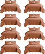 IR Imperial Rooms 8 Pack Quilt King Size Bedding (106" x 96") - Bulk Wholesale for Hotels, Guest Bedroom & Airbnbs - Lightweight Microfiber Reversible Floral Embossed Quilts Bedspreads (Rust)
