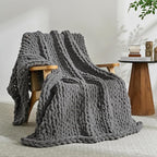 YAAPSU Chunky Knit Throw Blanket for Couch, 51"x63", 100% Hand Knitted Thick Cable Knit with Cozy Jumbo Chenille Yarn, Soft Large Rope Knot Crochet Blankets for Sofa Bed Living Room Décor, Gray
