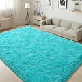 ISEAU 4x6 Area Rug for Living Room, Teal Blue Rugs for Bedroom, Kitchen, Soft Shaggy Carpets, Fluffy and Machine Washable Mats, Under Bed, On Nursery Floors Mat, Boys, Girls Room Carpet Decor