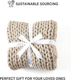 YnM Chunky Throw Blanket, Medium-Weight, Hand Knitted, Skin Friendly, Ventilated and Breathable, Machine Washable, Home Décor Piece for Couch, Sofa and Bed (Beige, 40x50 Inch)