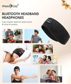 MUSICOZY Sleep Headphones Bluetooth 5.4 Headband, Wireless Earphones Music Sleep Earbuds Sleeping Eye Mask with HD Stereo Speakers for Workout Running Travel Yoga, Ideal Gifts (Double-Sided Black)
