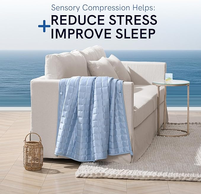 YnM Cooling Weighted Blanket for Adults, 30lbs Heavy Bed Throw Comforter with 100% PE Fabric, Ideal for Hot Sleepers or Summer Days(88x104 Inches for Queen/King Bed, 30 Pounds, Blue)