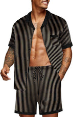 Ekouaer Men Satin Silk Pajamas Set with Pockets Sleepwear Shorts Satin Summer Loungewear 2 Piece Button Down Set S-3XL