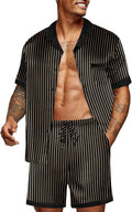 Ekouaer Men Satin Silk Pajamas Set with Pockets Sleepwear Shorts Satin Summer Loungewear 2 Piece Button Down Set S-3XL