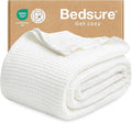 Bedsure Gentlesoft 100% Cotton Blanket Twin XL Size for College Dorm - Cooling Breathable and Soft for Spring Summer, Waffle Weave Twin Blanket for Bed, Dorm Room Essentials, White, 66x90 inches