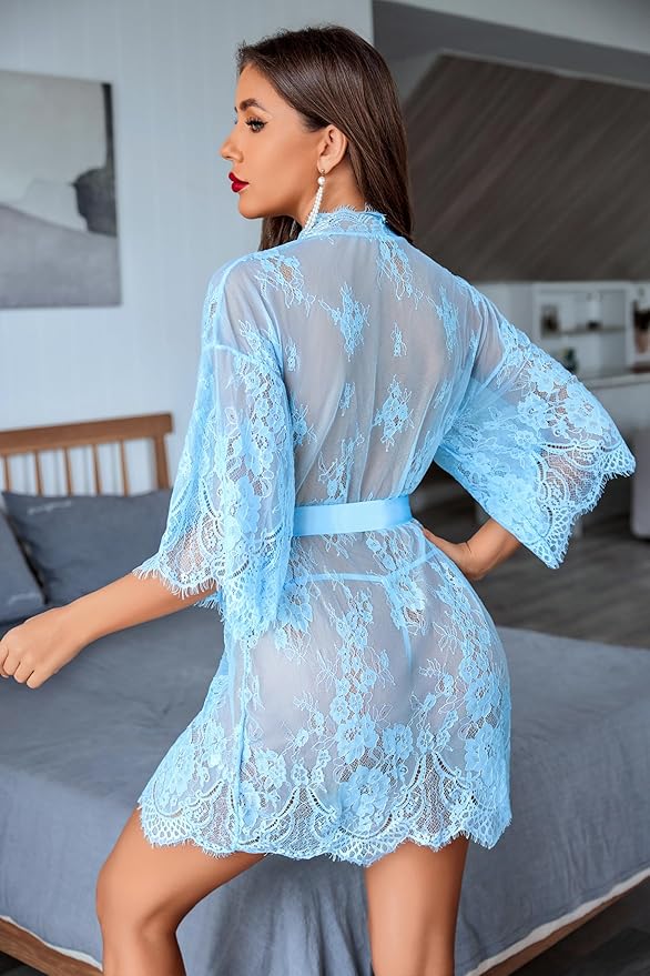 Avidlove Women's Lace Kimono Robe Babydoll Lingerie Mesh Nightgown S-5XL