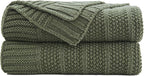 Douceur Olive Green Throw Blanket for Couch, Soft Cozy Lightweight Stripe Pattern Knitted Throw Blanket for Sofa, Living Room Gift, 50"X60"