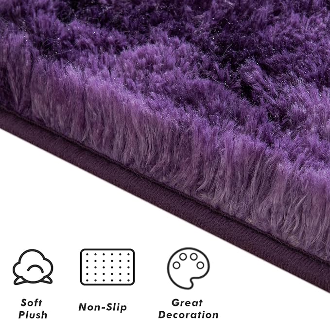 Softlife Dark Purple Area Rug for Living Room, Fluffy Shag Plush 6x9 Rugs for Bedroom Girls Kids, Shaggy Soft Fuzzy Tie Dyed Large Carpet for Dorm Bedside Ultra Cozy Non-Slip Indoor Decor