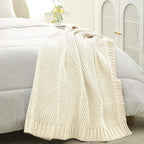 Amélie Home Knit Throw Blanket, Soft Chenille Cozy Breathable Chevron Chunky Decorative Blanket for Couch, Bed & Sofa, French-Inspired Lightweight Warm Gift for Women, Ivory, 60"x80"