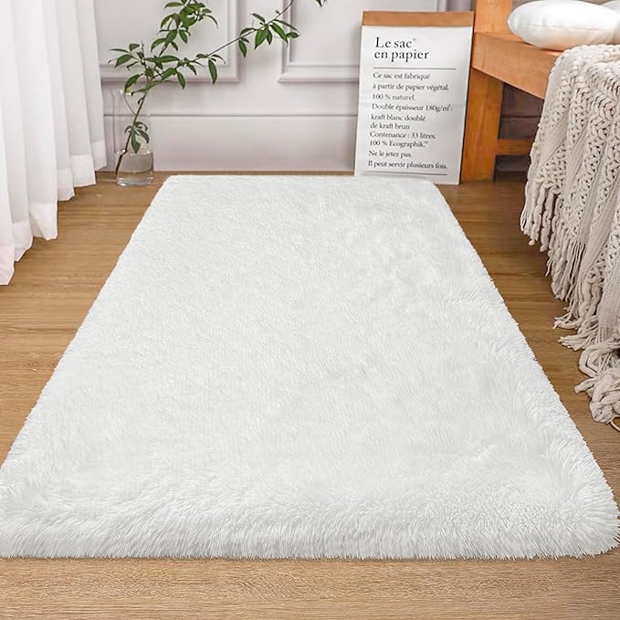 White Fluffy Rugs for Bedroom Living Room 3x5 Plush Shaggy Area Rug Soft Fuzzy Fur Throw Carpets Kids Rug for Nursery Boys Girls Baby Dorm Room Home Decor Aesthetic