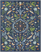 Lahome Chloe Insect Botanical Washable 8x10 Area Rugs for Living Room, Non Slip Blue Rug for Bedroom, Boho Indoor Throw Dining Room Carpet for Under Table Home Office Playroom(Dark Blue,8x10)