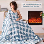 Blue Checkered Weighted Blanket for Adults 12lbs, 60"x80" Queen Size, Cooling Heavy Blanket for 110-130lbs with Premium Glass Beads, Soft Thick Big Blankets for All-Season Sleeping Comfort Breathable