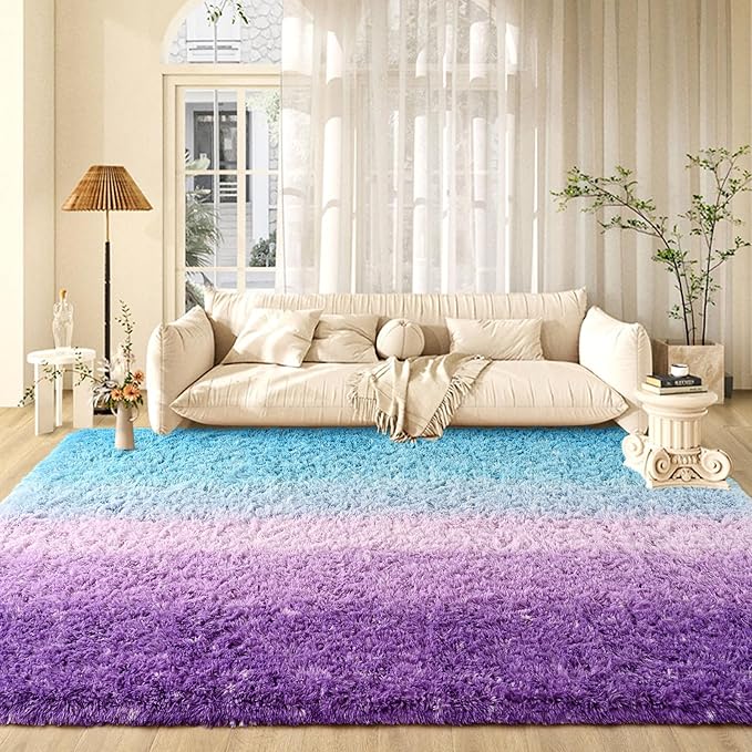 Purple Blue Area Rugs 4x6 Feet Rug for Bedroom Living Room, Cute Indoor Gradient Carpets, Plush Soft Rug for Kids Room, Fluffy Rugs for Girls Boys Nursery Room Home Decor