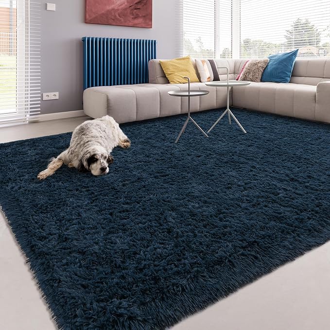 Softlife Rug for Living Room 6x9 Feet Area Rug for Bedroom Super Soft Shaggy Rugs for Kids Room Fluffy Fuzzy Carpets Long Plush Bedside Rug Nursery Christmas Home Decoration for Boys Girls, Navy Blue