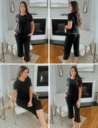 Ekouaer Women's Sleepwear Capri Pajama Sets Short Sleeve Two-Piece Pjs V Neck Tops & Capri Pants with Pockets S-3XL