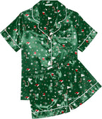 Ekouaer Womens Silk Satin Pajama Sets Soft Short Sleeve Button Down Sleepwear Top and Shorts 2 Piece Pjs Lounge Set