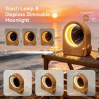 blonbar Sunrise Alarm Clocks with Dimmable Moon Lamp, 2 Alarm Clocks with 12Levels Volume for Heavy Sleepers, 10 Natural Sounds with 30/60/90mins Timer for Bedrooms, Gifts for Women (brown woodgrain).