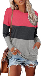 Magritta Women's Long Sleeve Leopard Color Block Tunic Comfy Crewneck T Shirt Tops Black XL