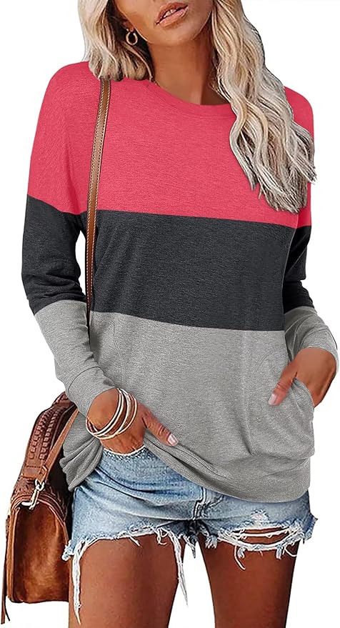 Magritta Women's Long Sleeve Leopard Color Block Tunic Comfy Crewneck T Shirt Tops Black XL