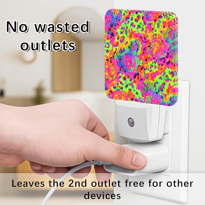Floral Night Lights Plug Into Wall, Modern Playful Swirls Colorful Patterns Summer Neon Peach Plug in Wall Night Light with Auto Sensor for Bathroom Hallway Stairs Decor 2pcs