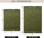 Chenille Throw Blanket for Couch 60"X 80" Twin, Soft Cozy Throws with Fringe Tassel for Bed Sofa Chair Cover, Lightweight Knitted Decorative Boho Blankets for Living Room, Olive Green