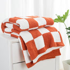 Carriediosa Checkered Throw Blanket 60" X 80" Twin, 400GSM Ultra Soft Microfiber Fuzzy Fluffy Reversible Cute Preppy Knitted Blankets Cozy Plush Fall Throws for Couch, Bed, Sofa, Rust