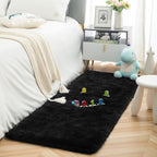 ISEAU Fluffy Runner Rug for Bedroom Plush Area Rugs, Shag Carpet with Rubber Backing Non Slip, Comfy Nursery Mat Bedside Mats for Kids Boys Room Home Decor, 2ft x 6ft, Black