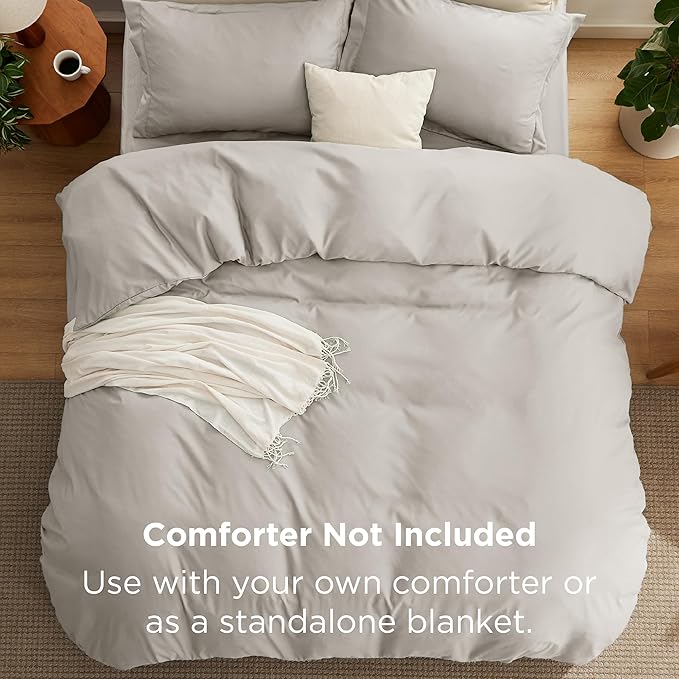 Bedsure Duvet Cover with Fitted Sheet Queen - Cooling Deep Pocket, Hotel Luxury Soft Double Brushed Bedding Set with Zipper Closure, 1 Duvet Cover, 1 Fitted Sheet, 2 Pillow Shams, NO Comforter, Linen