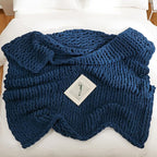 YAAPSU Chunky Knit Throw Blanket for Couch, 51"x63", 100% Hand Knitted Thick Cable Knit with Cozy Jumbo Chenille Yarn, Soft Large Rope Knot Crochet Blankets for Sofa Bed Living Room Décor, Navy Blue