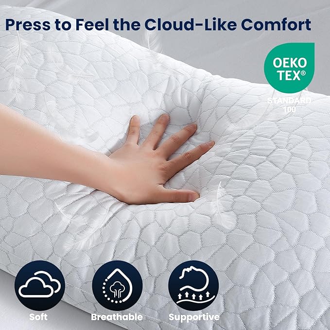 QUTOOL Double Sided Cooling Pillow for Hot Sleepers, Shredded Memory Foam Pillows Queen Size Set of 2, White