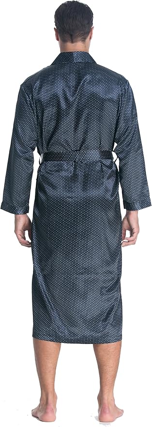 Lavenderi Mens Silky Satin Lounge Robe, Long Lightweight Sleepwear