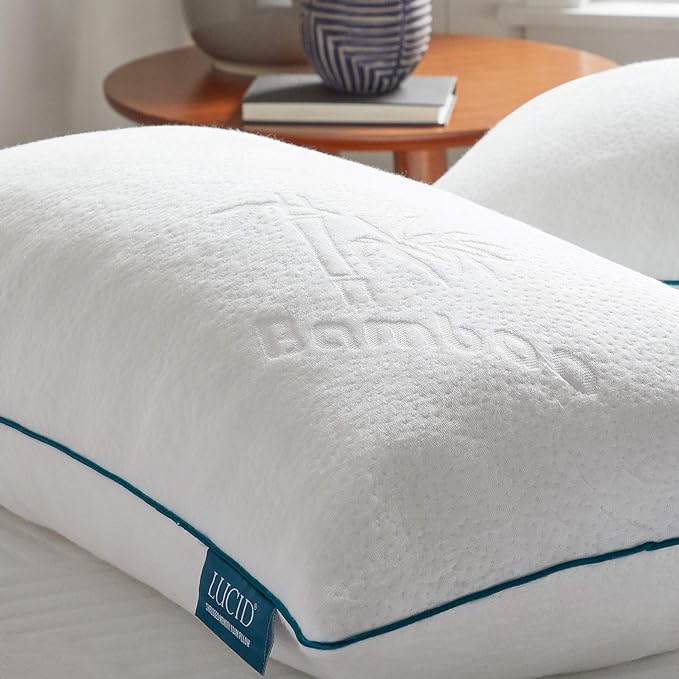 LUCID Premium Shredded Memory Foam Pillow, King Size, 2 Pack – Moldable Loft, Rayon from Bamboo Cover – Down Alternative – CertiPUR Certified