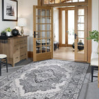 CRYPTOLITE Vintage Area Rug 5x8 Rugs, Machine Washable Vintage Area Rug Non-Slip Low Pile Large Rug for Living Room, Bedroom, Farmhouse, Dining Room, Grey
