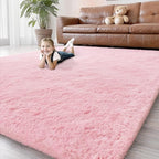Shag Pink Rug, Rugs for Bedroom Girls Kids Room, 6x9 Ultra Soft Fluffy Area Rugs for Drom, Kids Room, Nursery, Study, Playroom, Easy Clean, Indoor Carpet for Living Room, Modern Carpet Décor