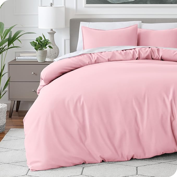 Bare Home Bedding Duvet Cover Queen Size - Premium 1800 Super Soft Collection - Lightweight, Cooling - Soft Breathable Bedding Duvet Cover (Queen, Light Pink)
