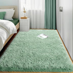 Sage Green Rugs for Bedroom Living Room Aesthetic, Fluffy Furry Area Rug 5x8 for Nursery, Classroom, Teen Boys, Baby Kids Room Decor, Cute Shaggy Carpet for Playroom Dorm, Fuzzy Plush Light Mint Rug